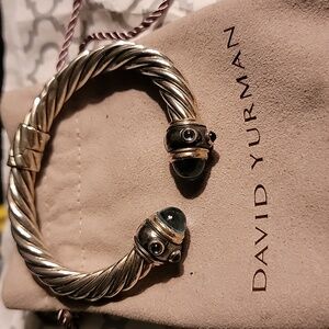 David Yurman sterling silver cable bracelet with blue topaz stones